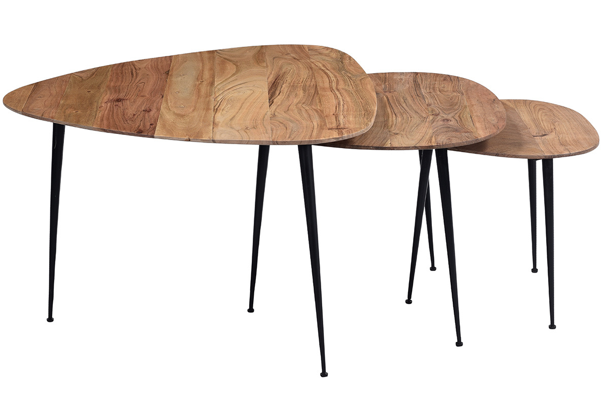 Tables gigognes en acacia massif et m�tal (lot de 3) STONES