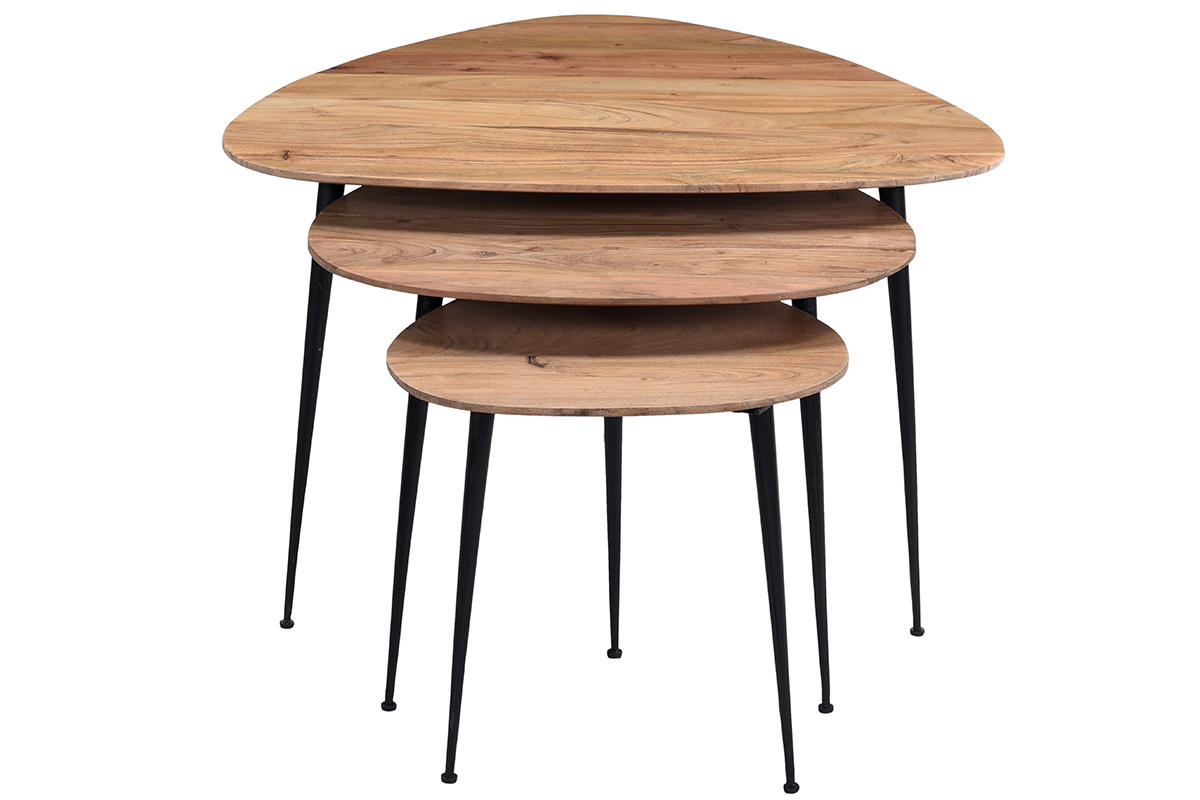 Tables gigognes en acacia massif et m�tal (lot de 3) STONES