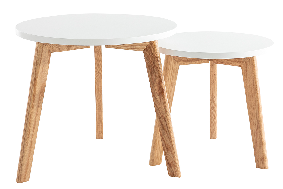Tables gigognes rondes ch�ne et blanc (lot de 2) GILDA