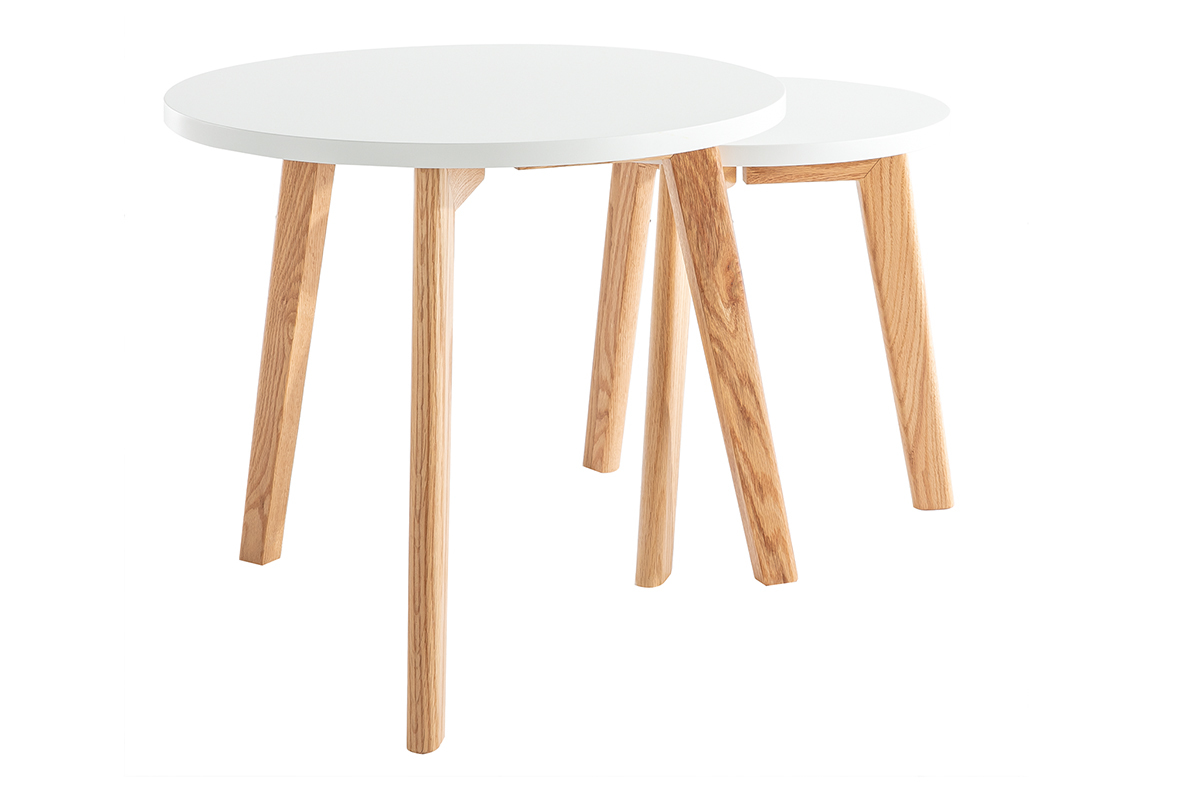 Tables gigognes rondes ch�ne et blanc (lot de 2) GILDA