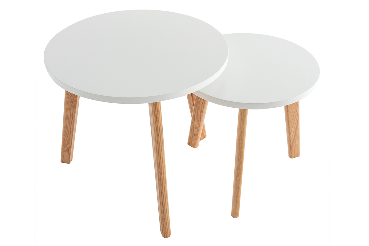 Tables gigognes rondes ch�ne et blanc (lot de 2) GILDA