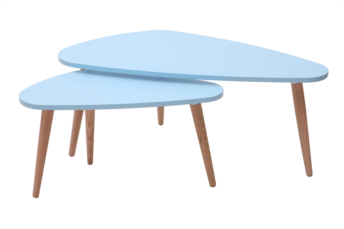 Tables gigognes scandinaves bleu clair et bois clair (lot de 2) ARTIK