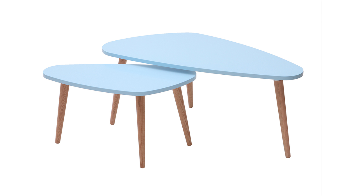 Tables gigognes scandinaves bleu clair et bois clair (lot de 2) ARTIK