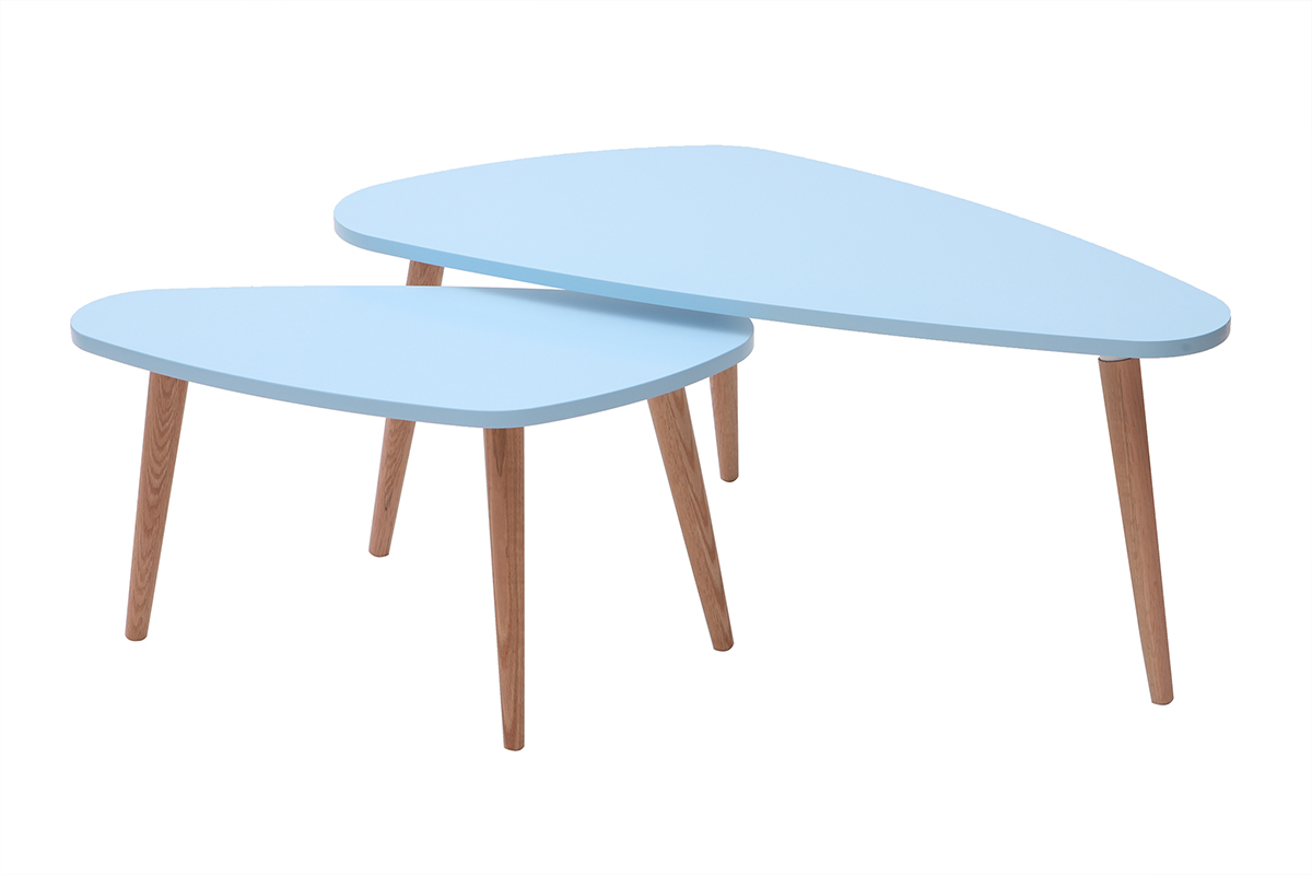 Tables gigognes scandinaves bleu clair et bois clair (lot de 2) ARTIK