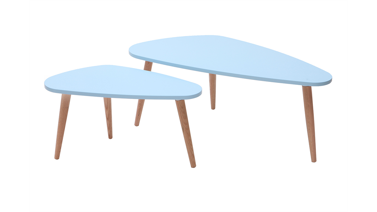 Tables gigognes scandinaves bleu clair et bois clair (lot de 2) ARTIK