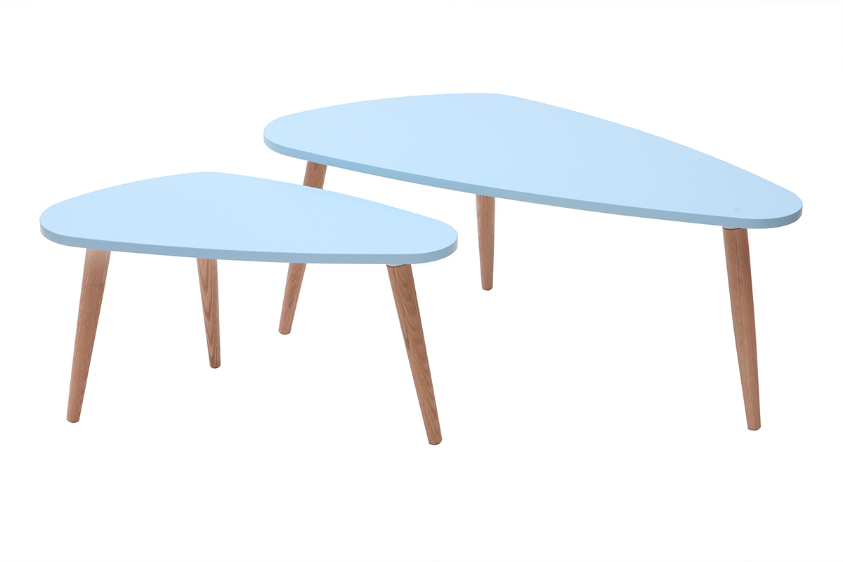 Tables gigognes scandinaves bleu clair et bois clair (lot de 2) ARTIK