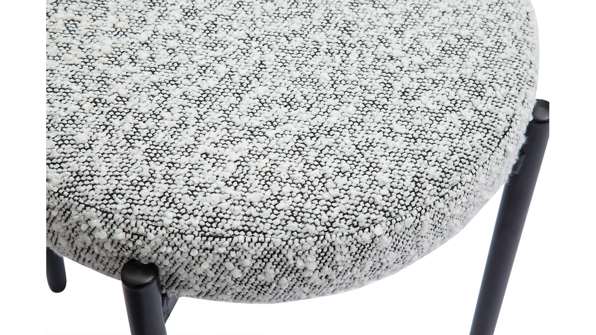 Tabouret bas empilable en tissu effet laine bouclée gris chiné et métal noir H41 cm KIKO