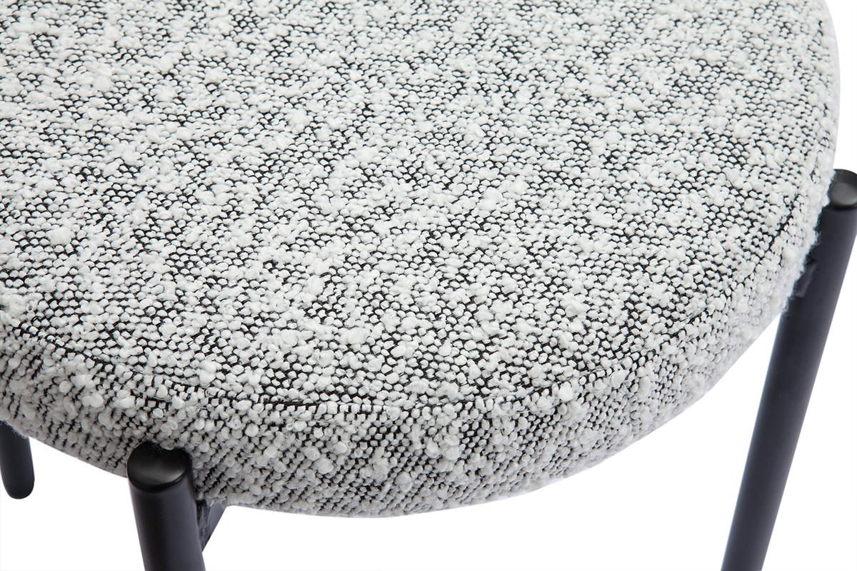 Tabouret bas empilable en tissu effet laine boucl�e gris chin� et m�tal noir H41 cm KIKO