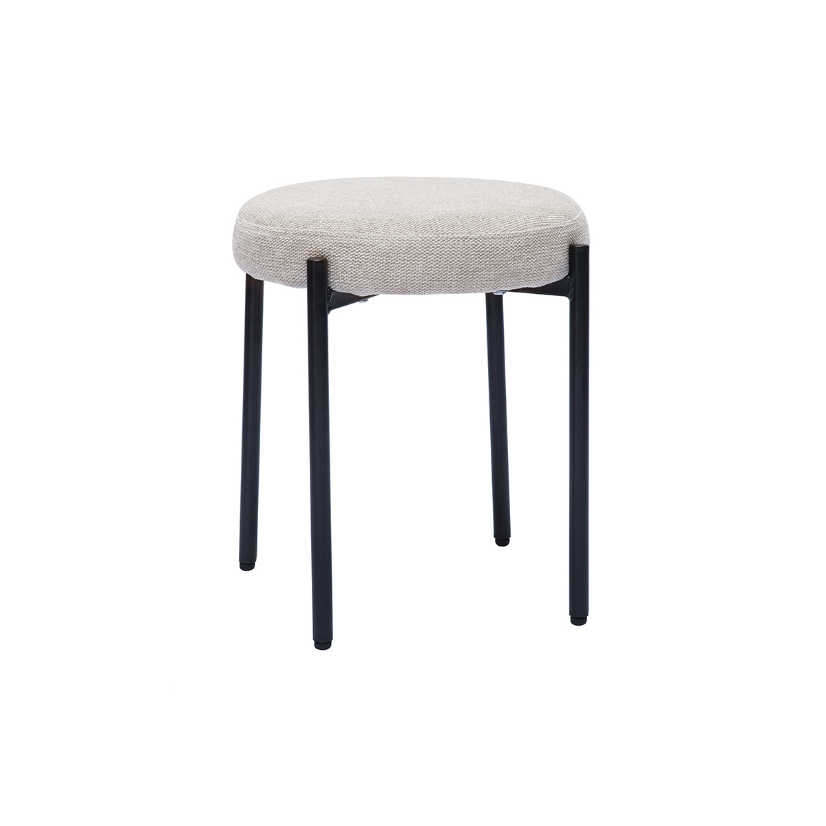 Tabouret bas empilable en tissu effet velours texturé beige et métal noir H41 cm KIKO