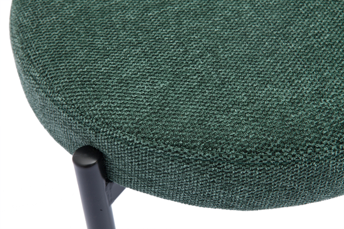 Tabouret bas empilable en tissu effet velours textur� vert fonc� et m�tal noir H41 cm KIKO