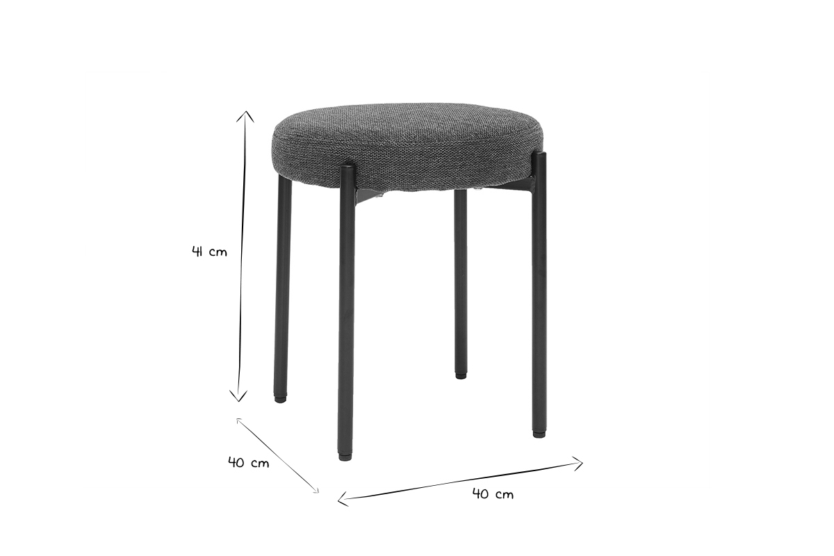 Tabouret bas empilable en tissu effet velours textur� vert fonc� et m�tal noir H41 cm KIKO