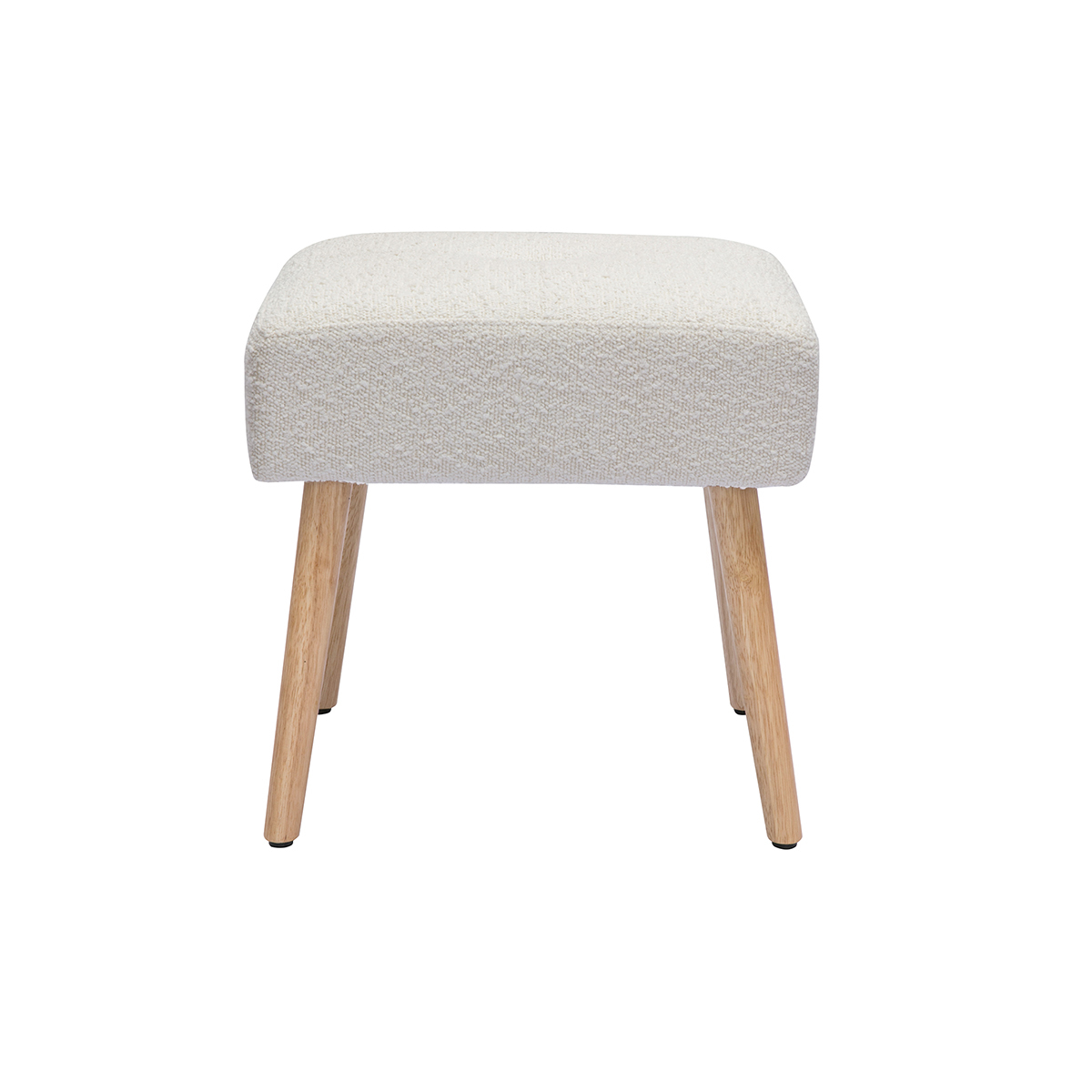 Tabouret bas en tissu effet laine bouclée blanc et bois clair massif H46 cm GUESTA