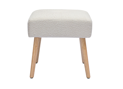 Tabouret bas en tissu effet laine bouclée blanc et bois clair massif H46 cm GUESTA