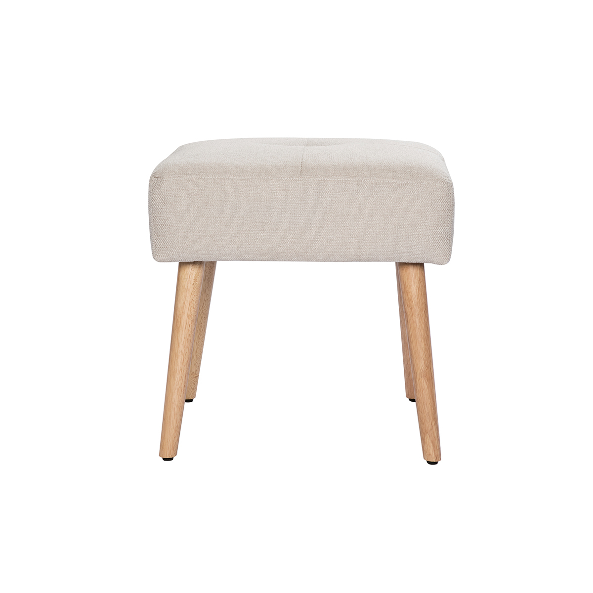 Tabouret bas en tissu effet velours texturé beige et bois clair massif H46 cm GUESTA