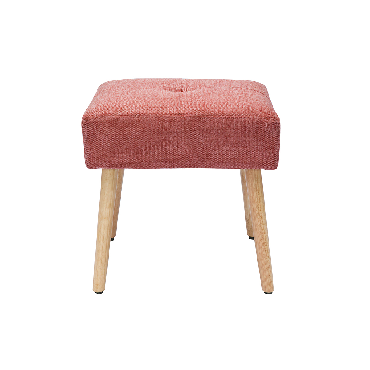 Tabouret bas en tissu effet velours texturé terracotta et bois clair massif H46 cm GUESTA