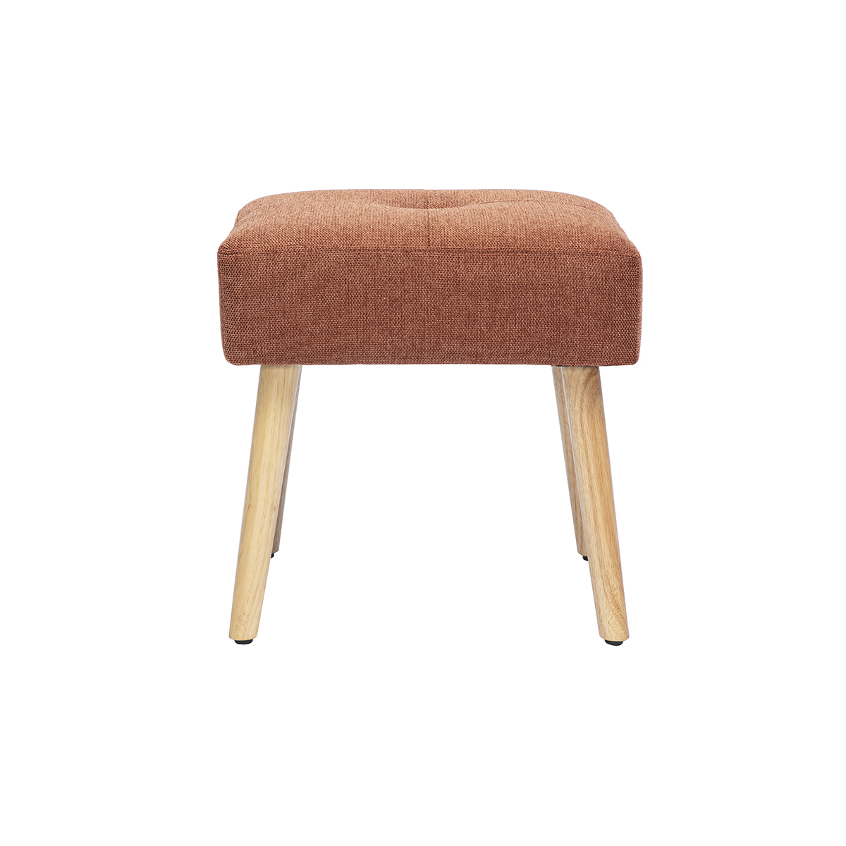 Tabouret bas en tissu effet velours texturé terre brûlée et bois clair massif H46 cm GUESTA