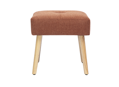 Tabouret bas en tissu effet velours textur&eacute; terre br&ucirc;l&eacute;e et bois clair massif H46 cm GUESTA