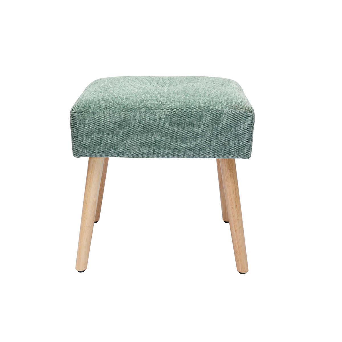 Tabouret bas en tissu effet velours texturé vert céladon et bois clair massif H46 cm GUESTA