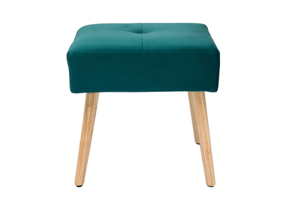 Tabouret bas en tissu velours bleu pétrole et bois clair massif H46 cm GUESTA