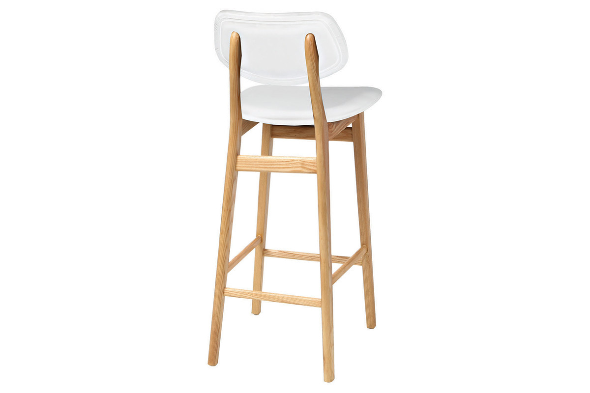 Tabouret / chaise de bar design blanc et bois naturel NORDECO