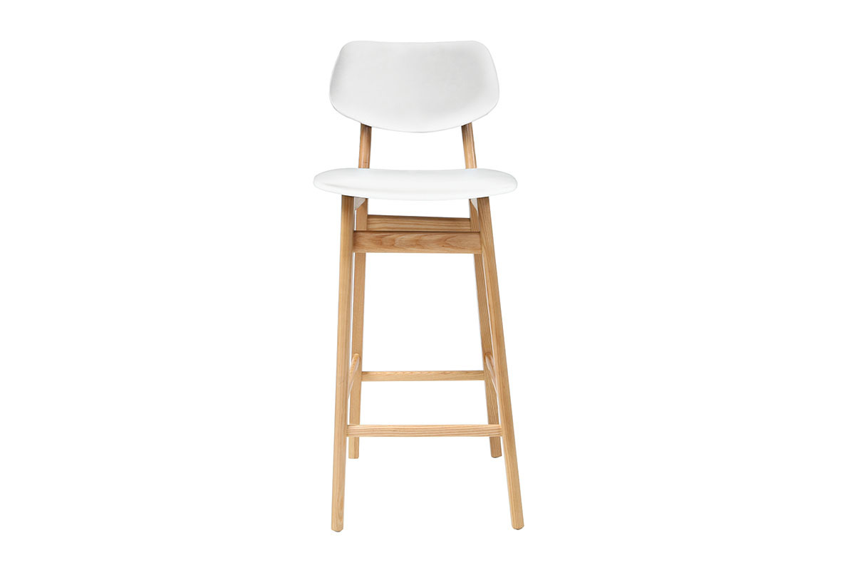 Tabouret / chaise de bar design blanc et bois naturel NORDECO