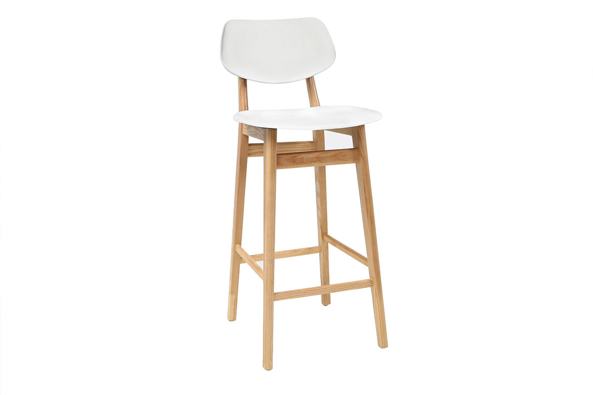 Tabouret / chaise de bar design blanc et bois naturel NORDECO