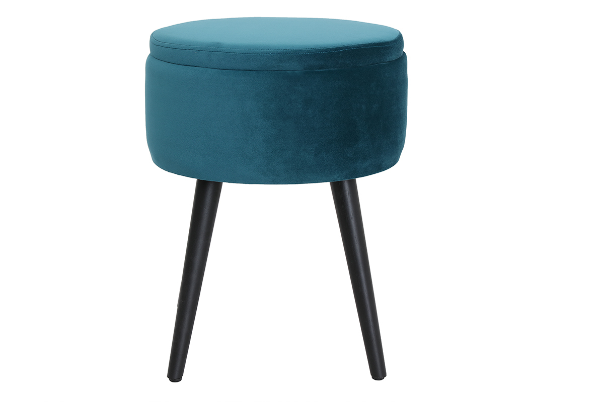 Tabouret coffre en velours bleu canard MADO