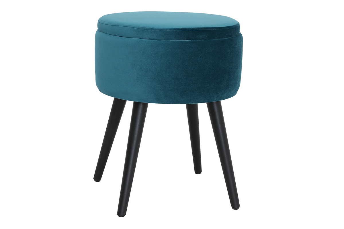 Tabouret coffre en velours bleu canard MADO