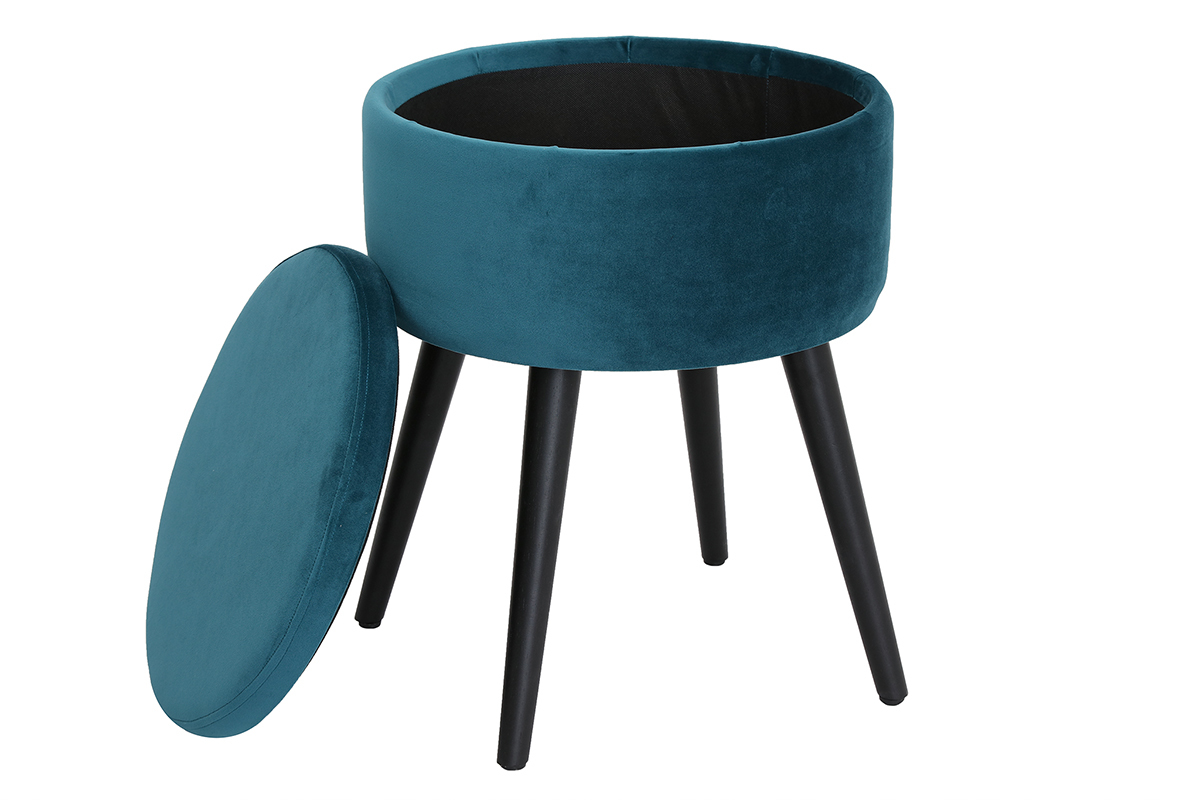 Tabouret coffre en velours bleu canard MADO