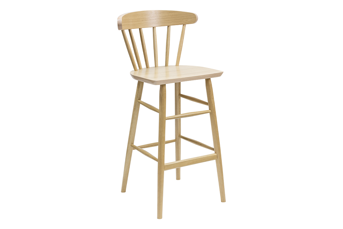 Tabouret de bar � barreaux bois ch�ne H65 cm DARIA