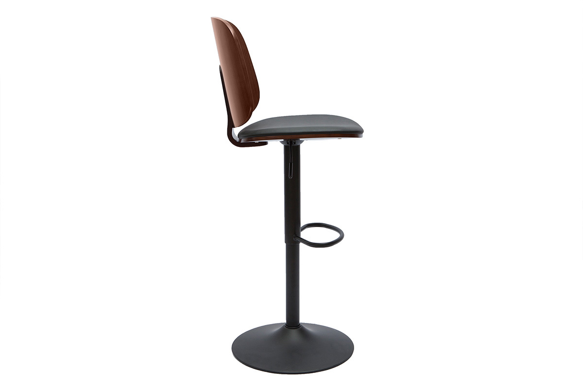 Tabouret de bar ajustable noir et noyer BECK