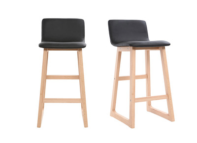 Tabouret de bar bois clair et PU noir 65cm lot de 2 OSAKA