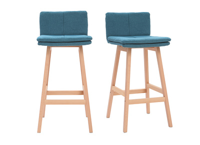 Tabouret de bar bois et bleu canard  65 cm (lot de 2) JOAN