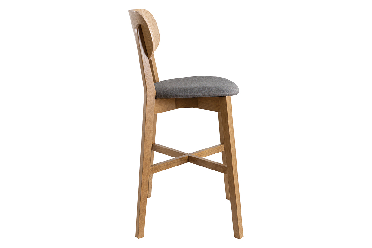 Tabouret de bar ch�ne et assise gris chin� H65 cm LUCIA