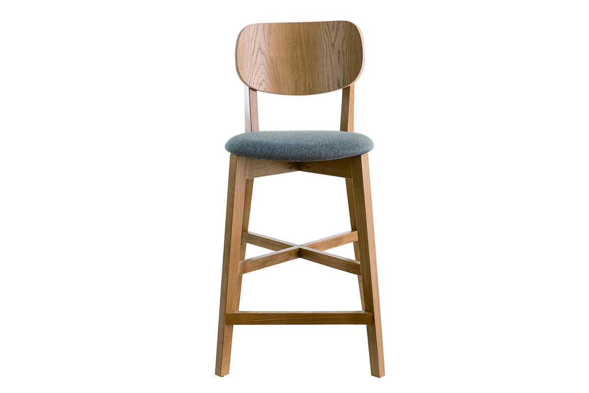 Tabouret de bar ch�ne et assise gris chin� H65 cm LUCIA