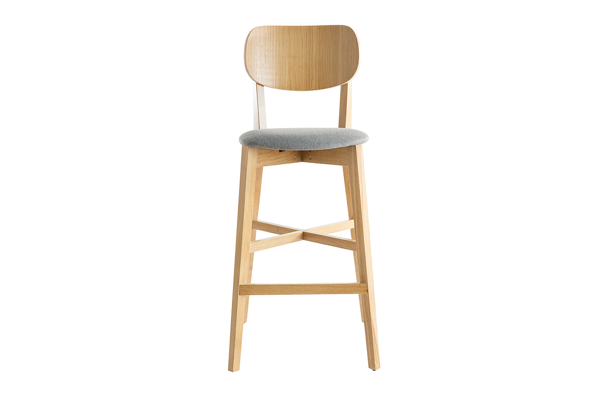 Tabouret de bar ch�ne et assise gris chin� H75 cm LUCIA