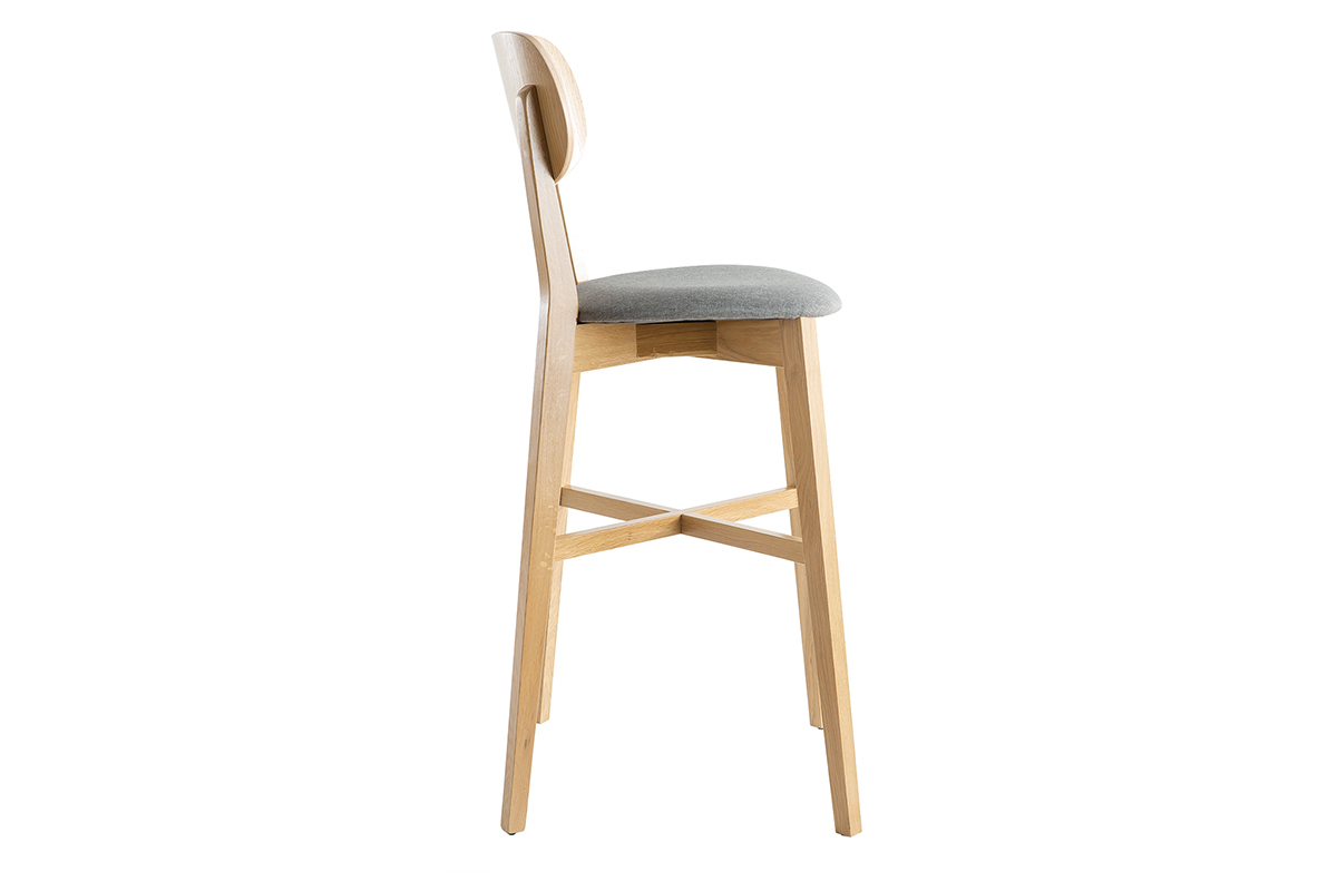 Tabouret de bar ch�ne et assise gris chin� H75 cm LUCIA