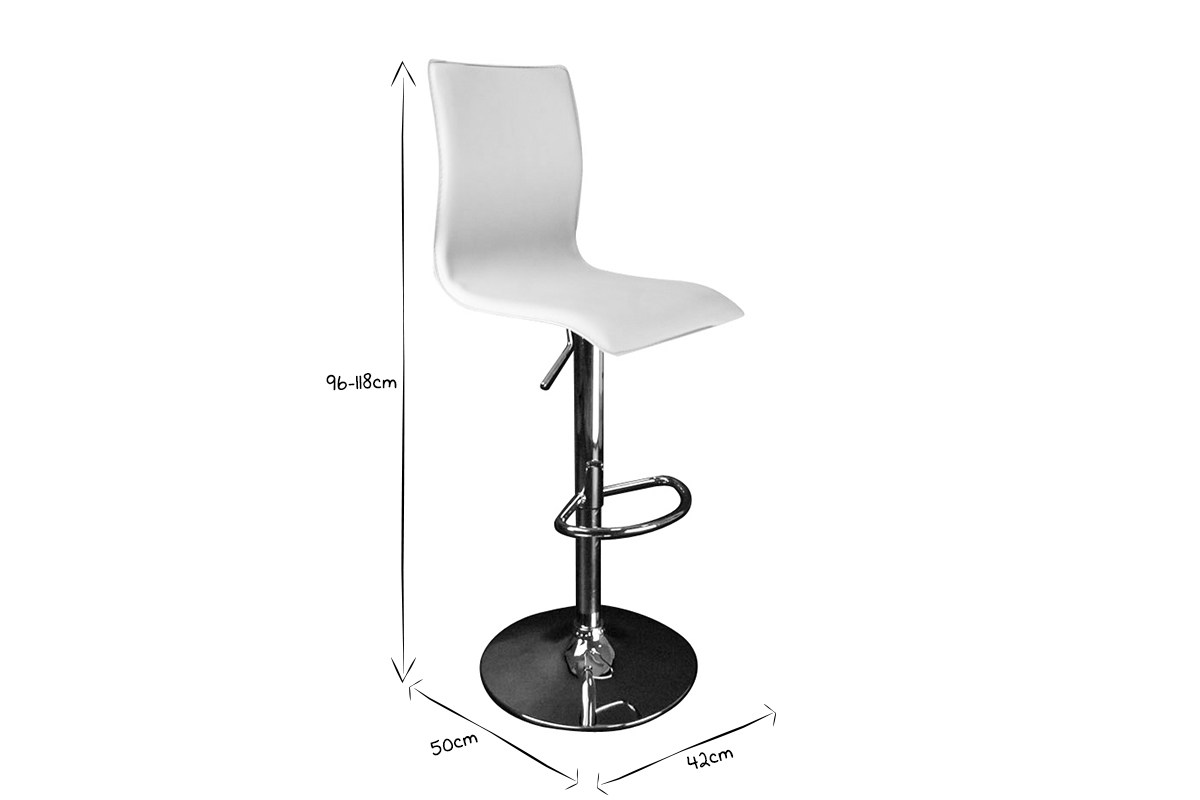 Tabouret de bar / cuisine blanc moderne SURF ALTO (lot de 2)