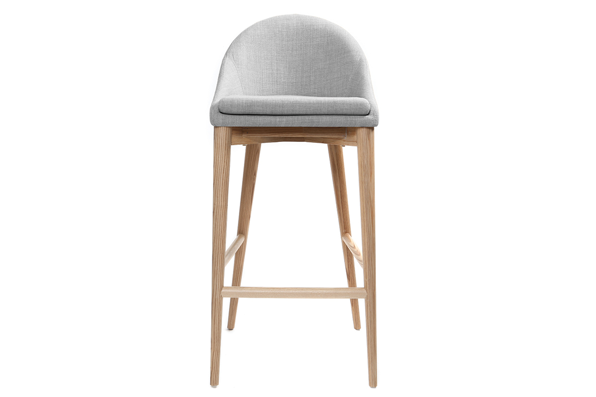 Tabouret de bar design 75cm bois tissu gris clair DALIA