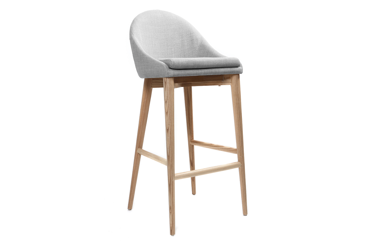 Tabouret de bar design 75cm bois tissu gris clair DALIA
