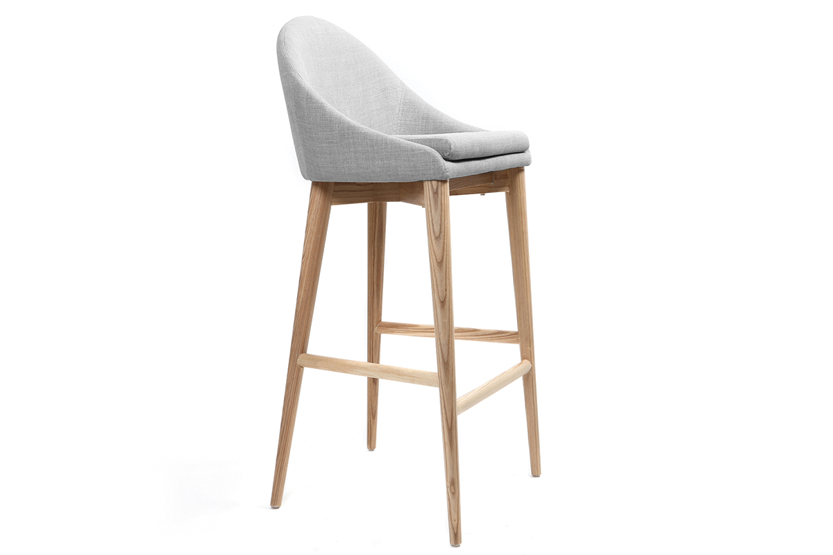 Tabouret de bar design 75cm bois tissu gris clair DALIA