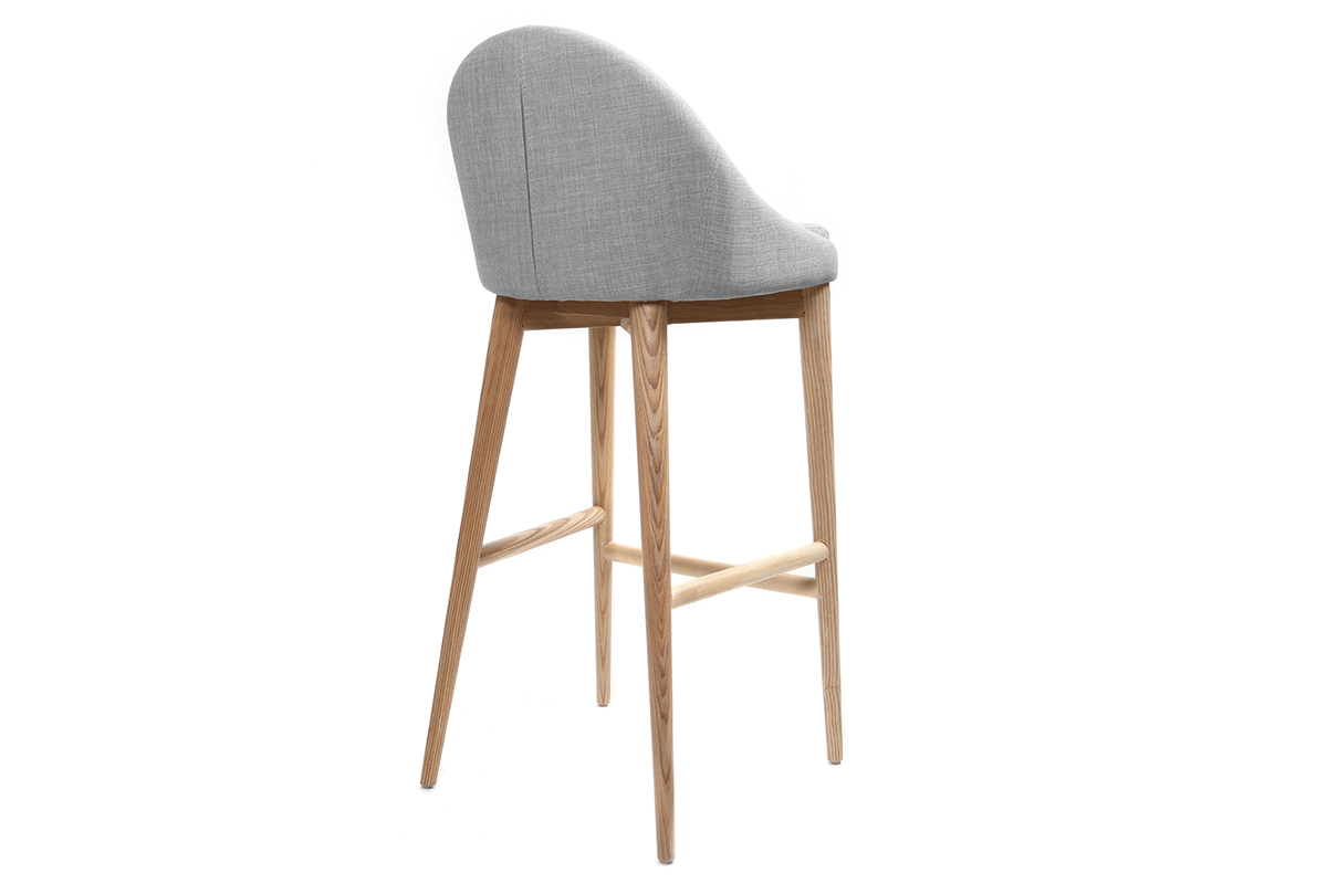 Tabouret de bar design 75cm bois tissu gris clair DALIA