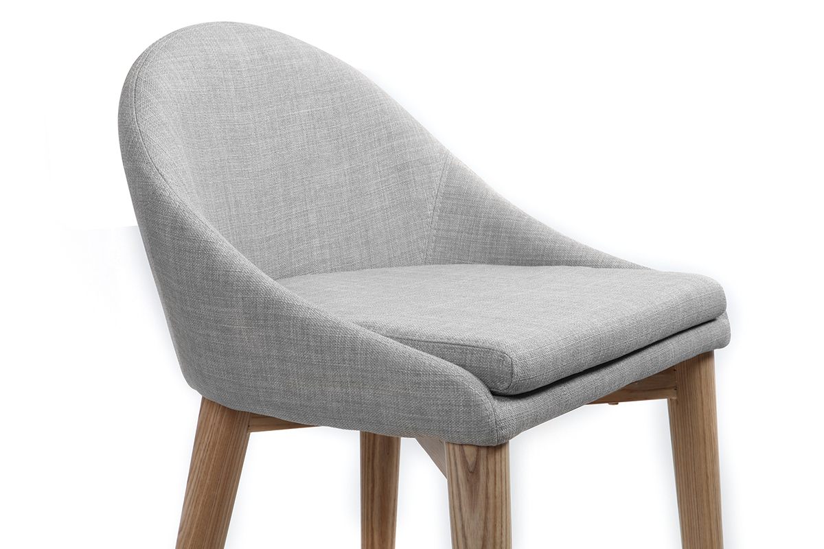 Tabouret de bar design 75cm bois tissu gris clair DALIA