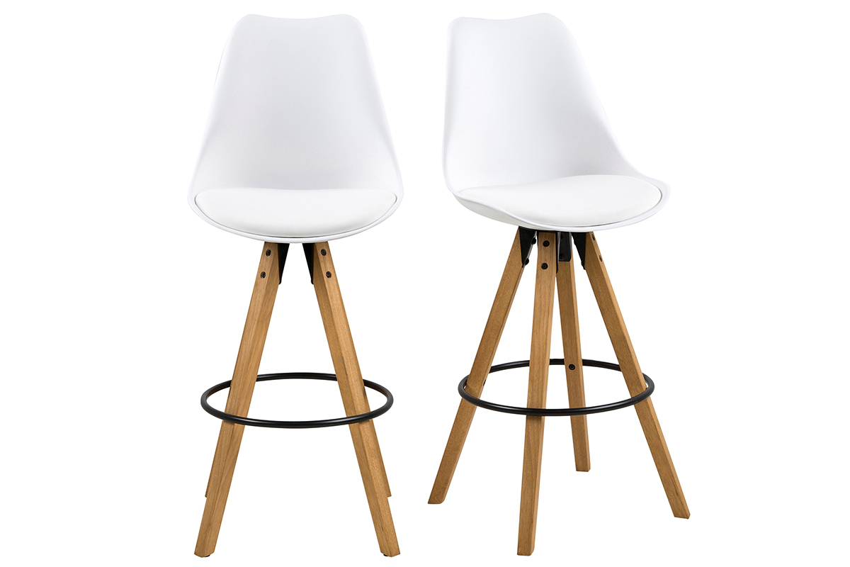 Tabouret de bar design blanc et bois (lot de 2) NADJA