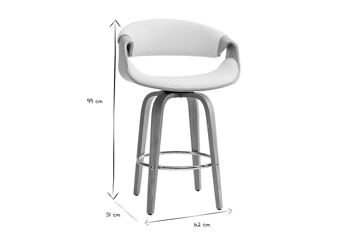 Tabouret de bar design blanc et bois clair 65 cm ARAMIS