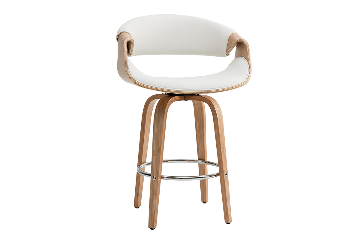 Tabouret de bar design blanc et bois clair 68 cm ARAMIS