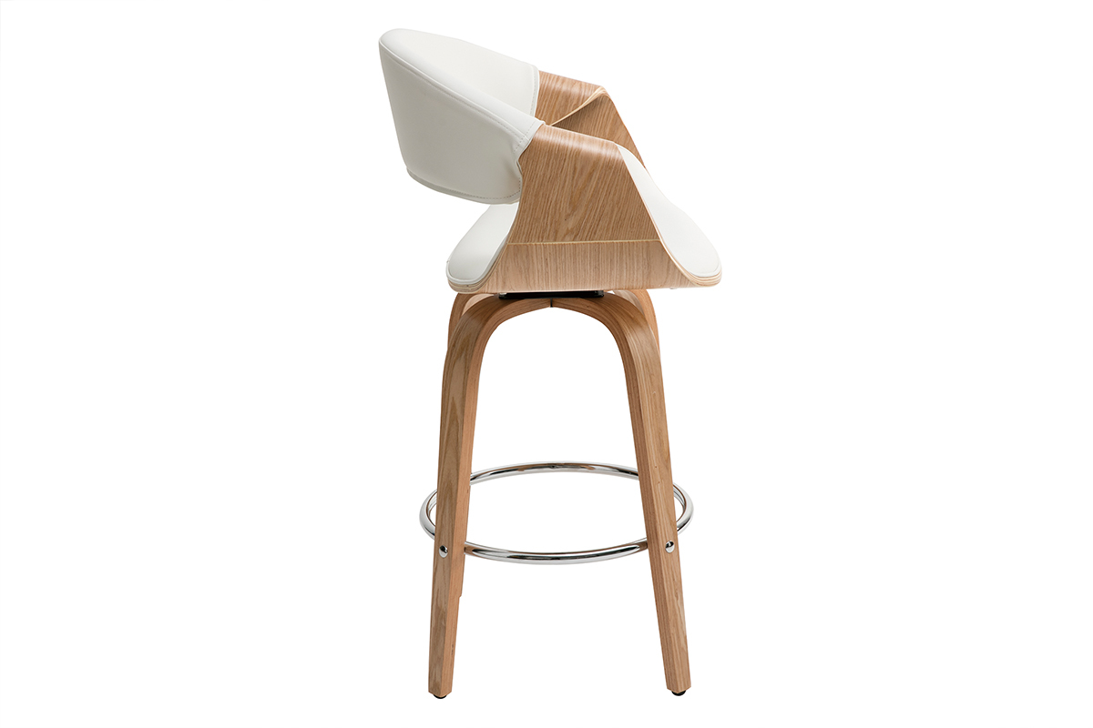 Tabouret de bar design blanc et bois clair 68 cm ARAMIS