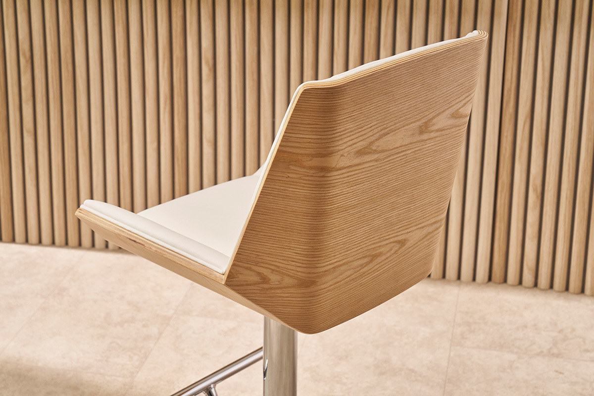 Tabouret de bar design blanc et bois clair MELKIOR