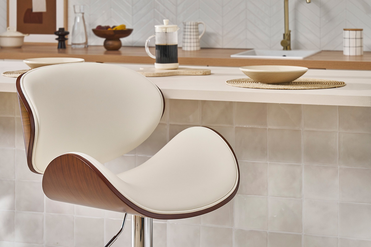 Tabouret de bar design blanc et bois fonc WALNUT
