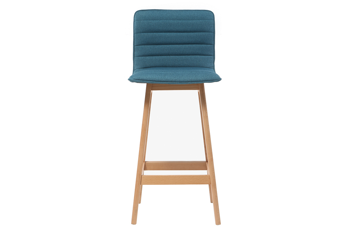 Tabouret de bar design bois et bleu canard 65 cm (lot de 2) EMMA